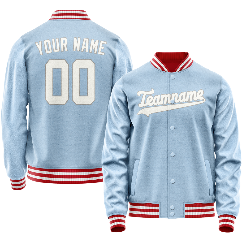 Personalized Light-Blue & White Solid Color Varsity Letterman Jacket