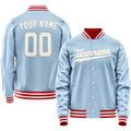 Personalized Light-Blue & White Solid Color Varsity Letterman Jacket