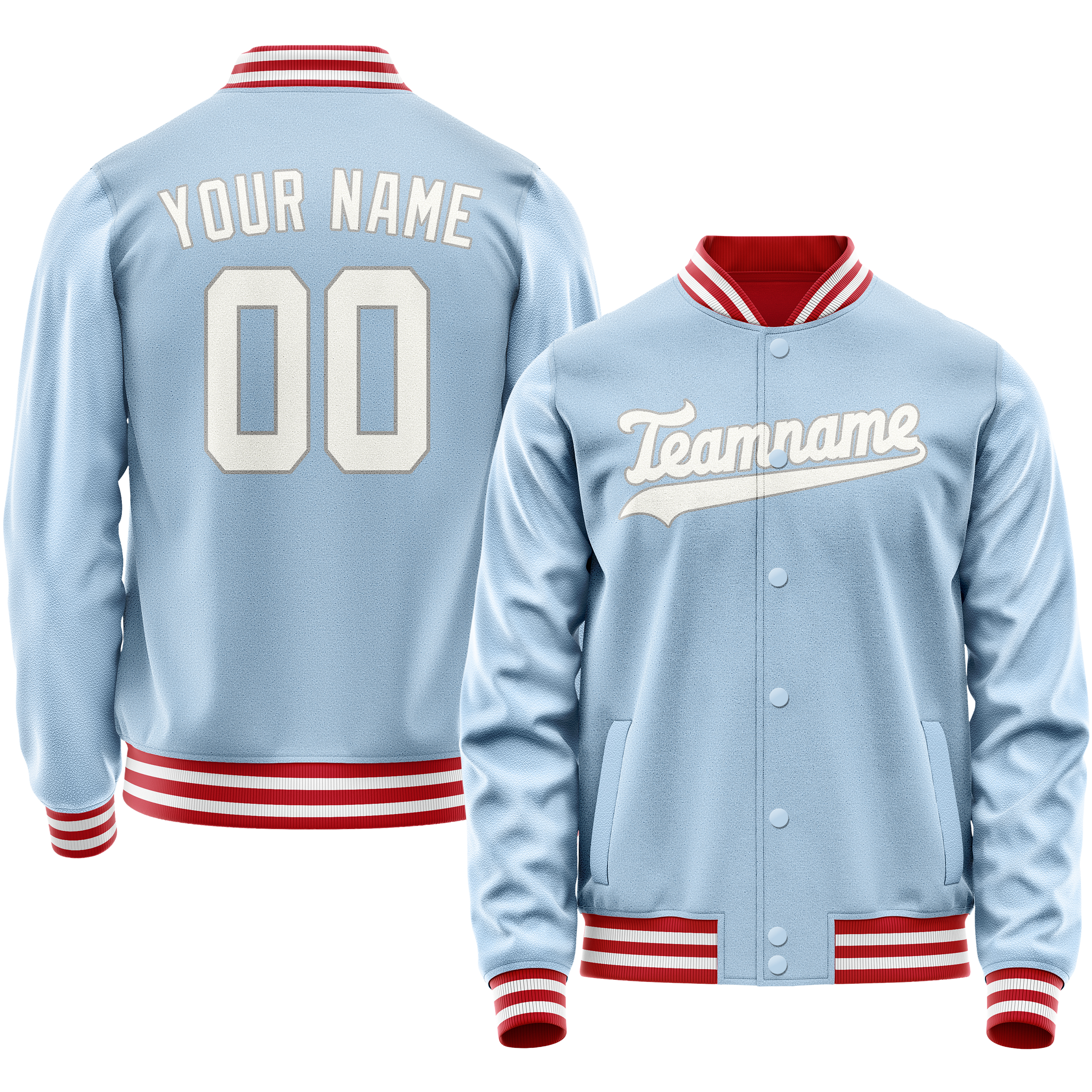 Personalized Light-Blue & White Solid Color Varsity Letterman Jacket