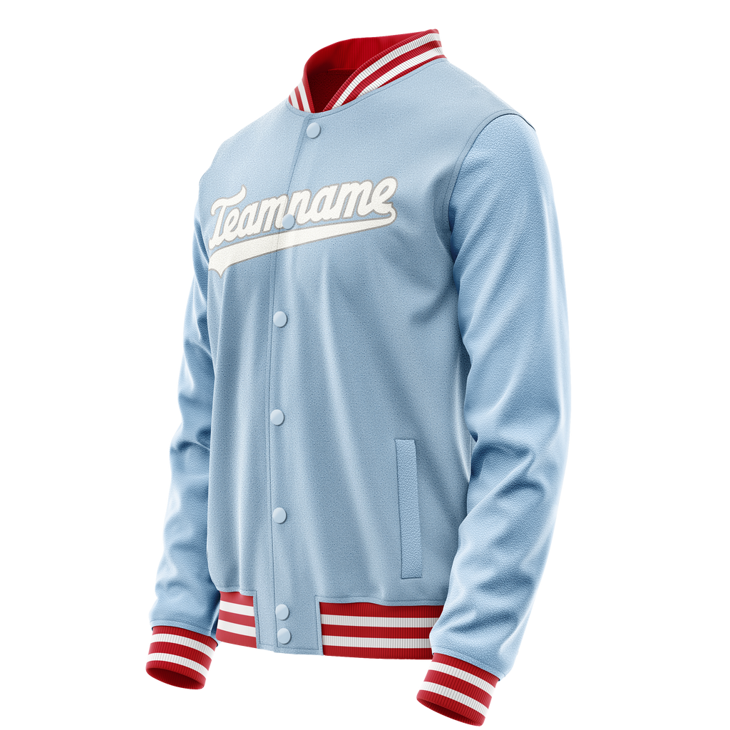 Personalized Light-Blue & White Solid Color Varsity Letterman Jacket