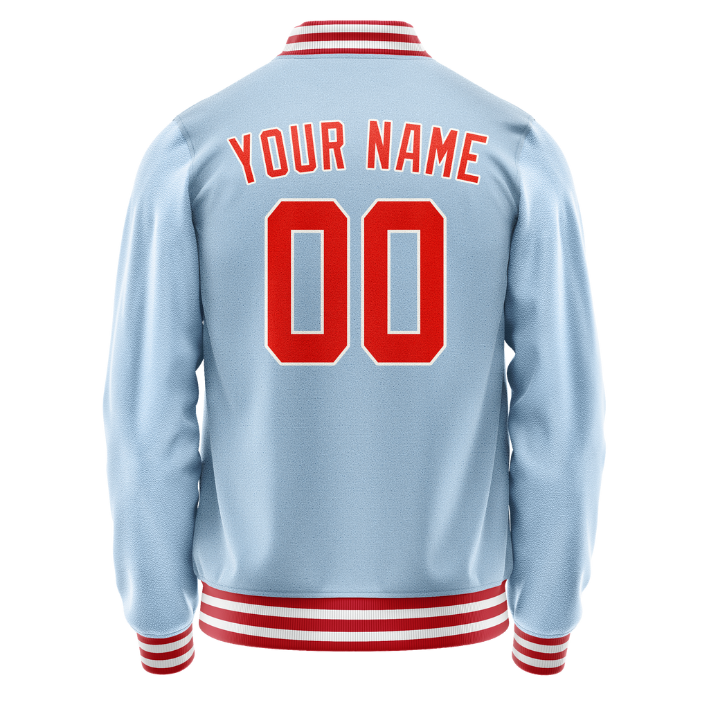 Personalized Light-Blue & Orange Solid Color Varsity Letterman Jacket