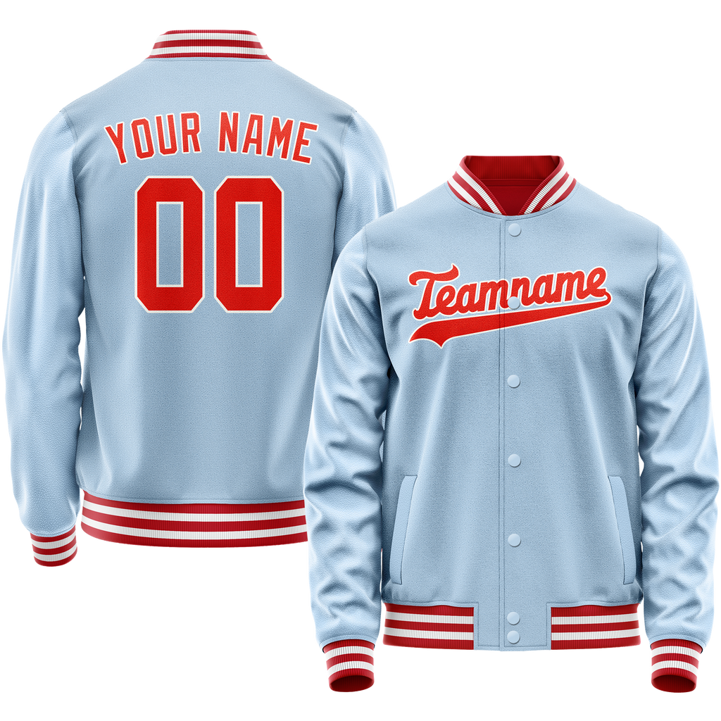 Personalized Light-Blue & Orange Solid Color Varsity Letterman Jacket