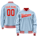 Personalized Light-Blue & Orange Solid Color Varsity Letterman Jacket