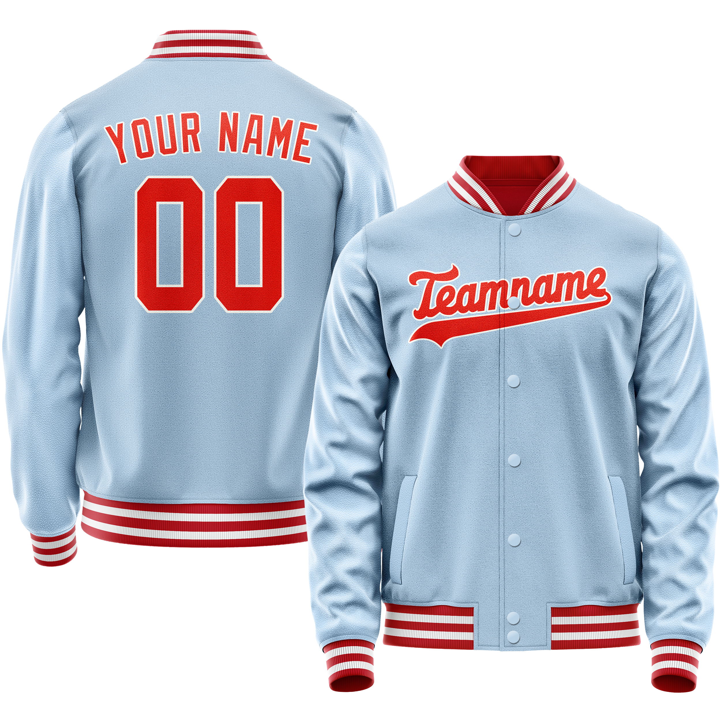 Personalized Light-Blue & Orange Solid Color Varsity Letterman Jacket