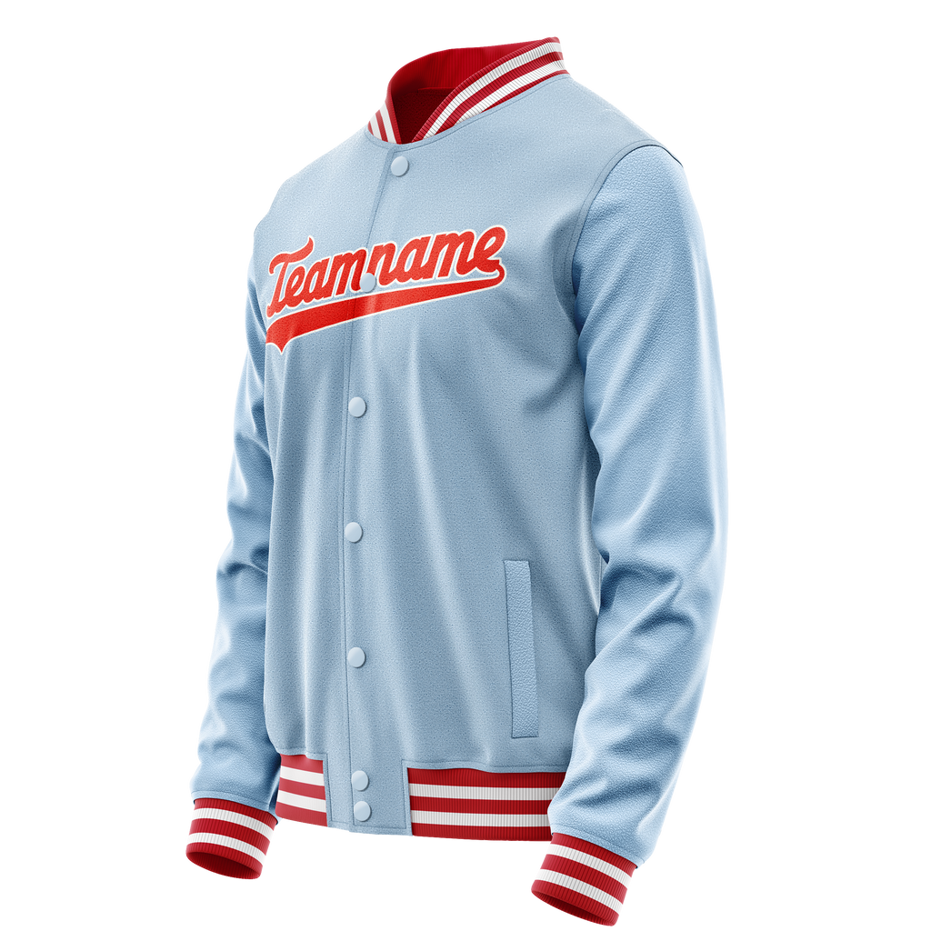 Personalized Light-Blue & Orange Solid Color Varsity Letterman Jacket