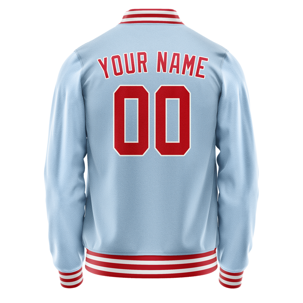 Personalized Light-Blue & Red Solid Color Varsity Letterman Jacket