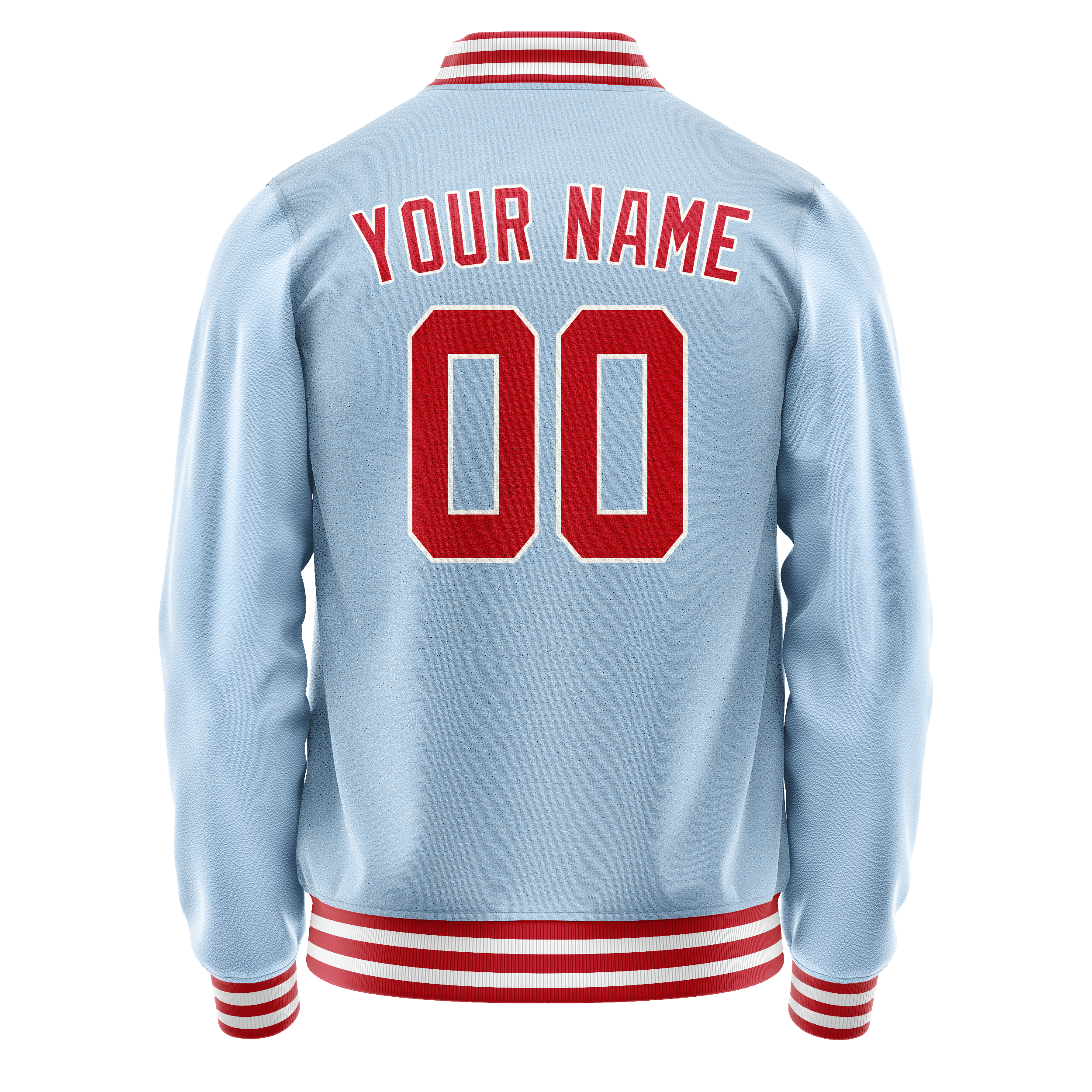 Personalized Light-Blue & Red Solid Color Varsity Letterman Jacket