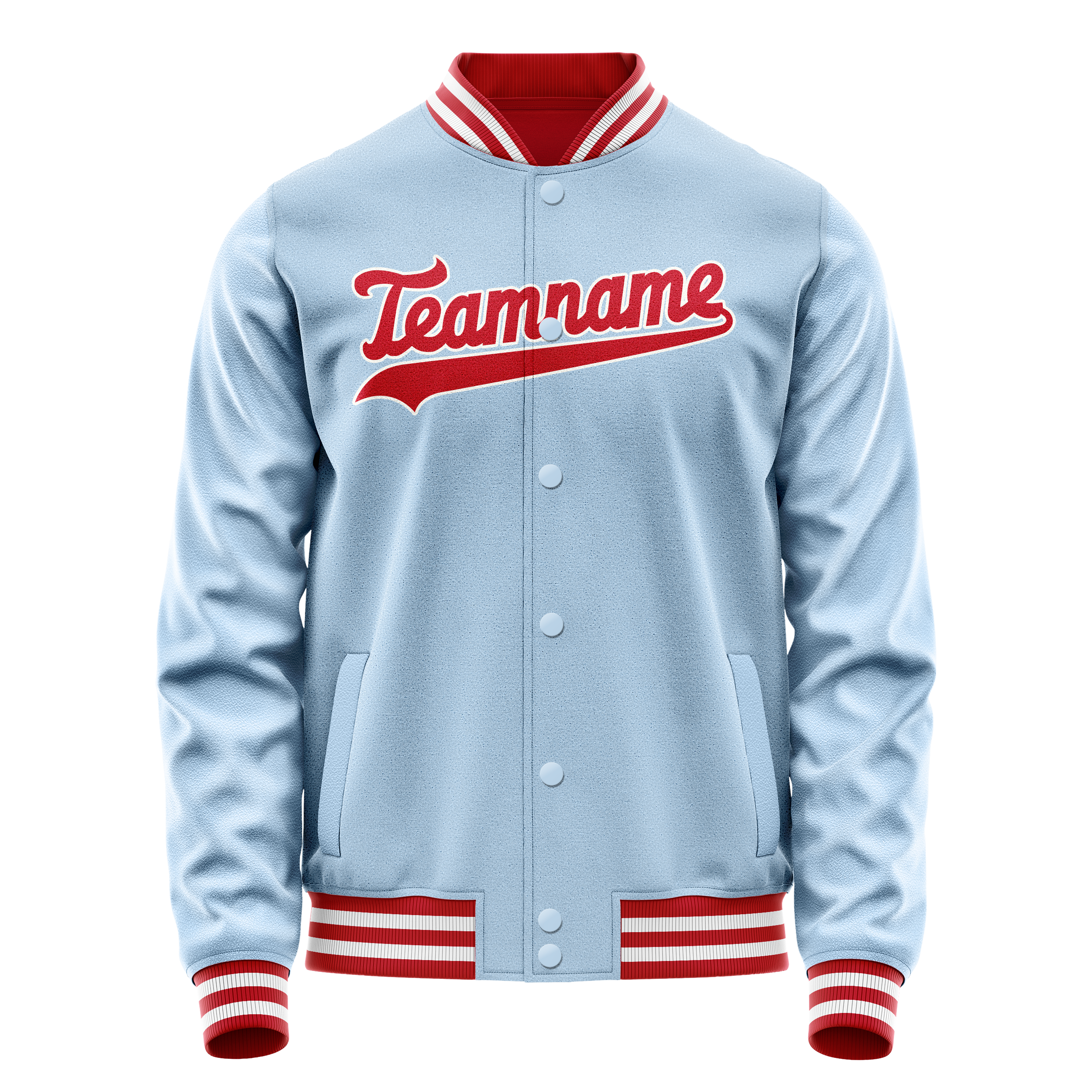 Personalized Light-Blue & Red Solid Color Varsity Letterman Jacket
