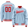 Personalized Light-Blue & Red Solid Color Varsity Letterman Jacket