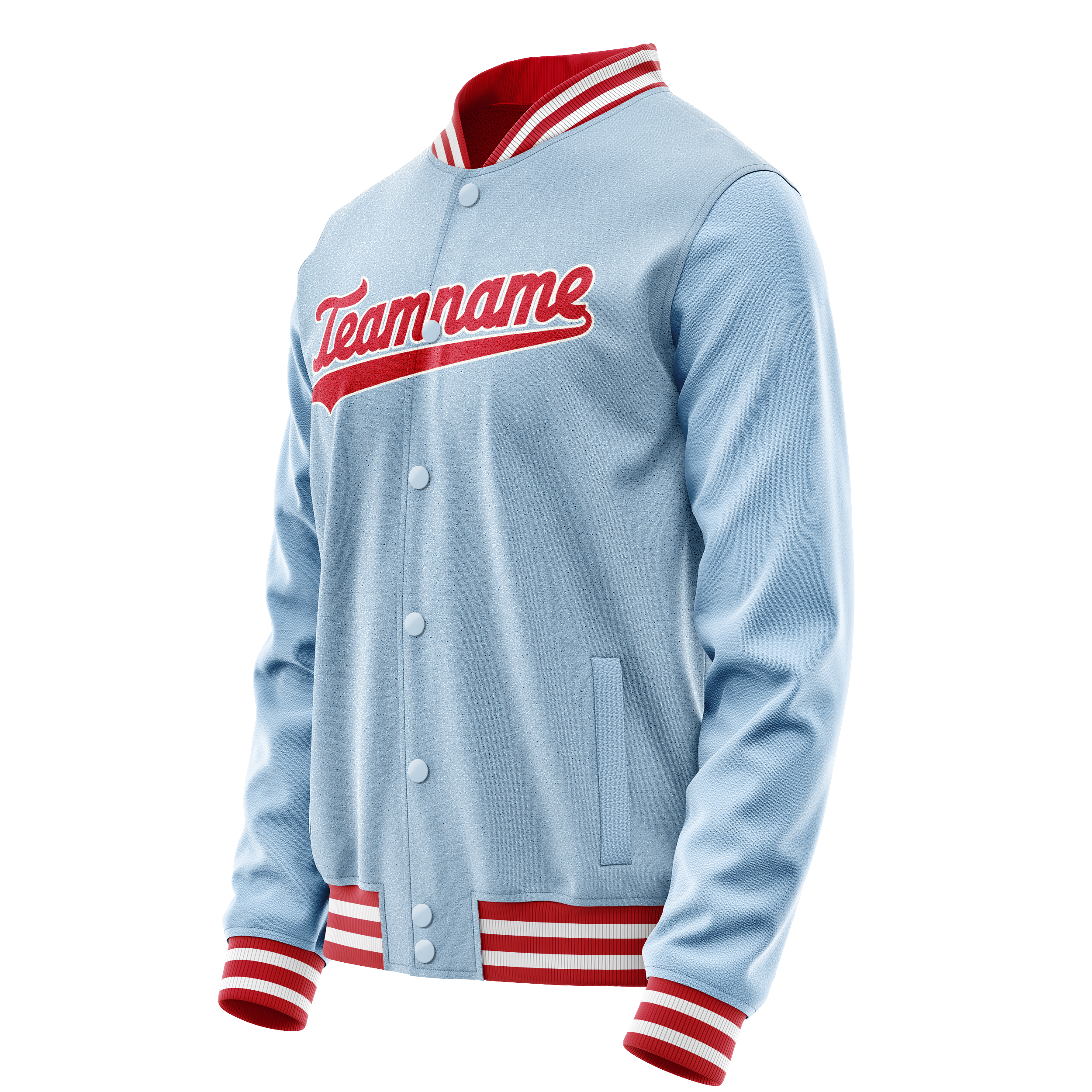 Personalized Light-Blue & Red Solid Color Varsity Letterman Jacket