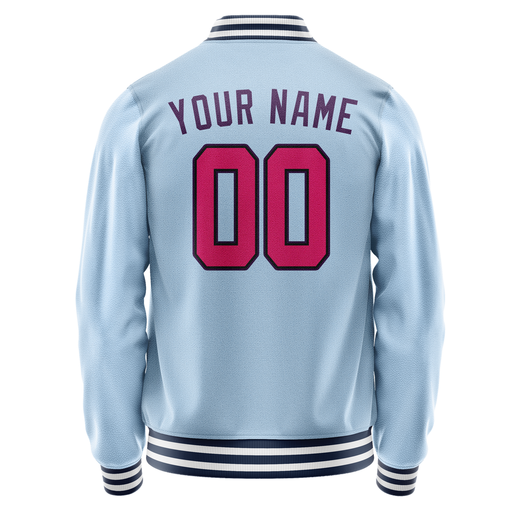 Personalized Light-Blue & Purple Solid Color Varsity Letterman Jacket