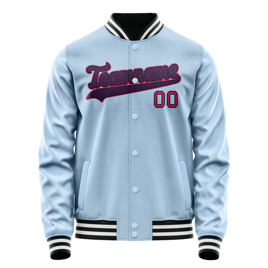 Personalized Light-Blue & Purple Solid Color Varsity Letterman Jacket