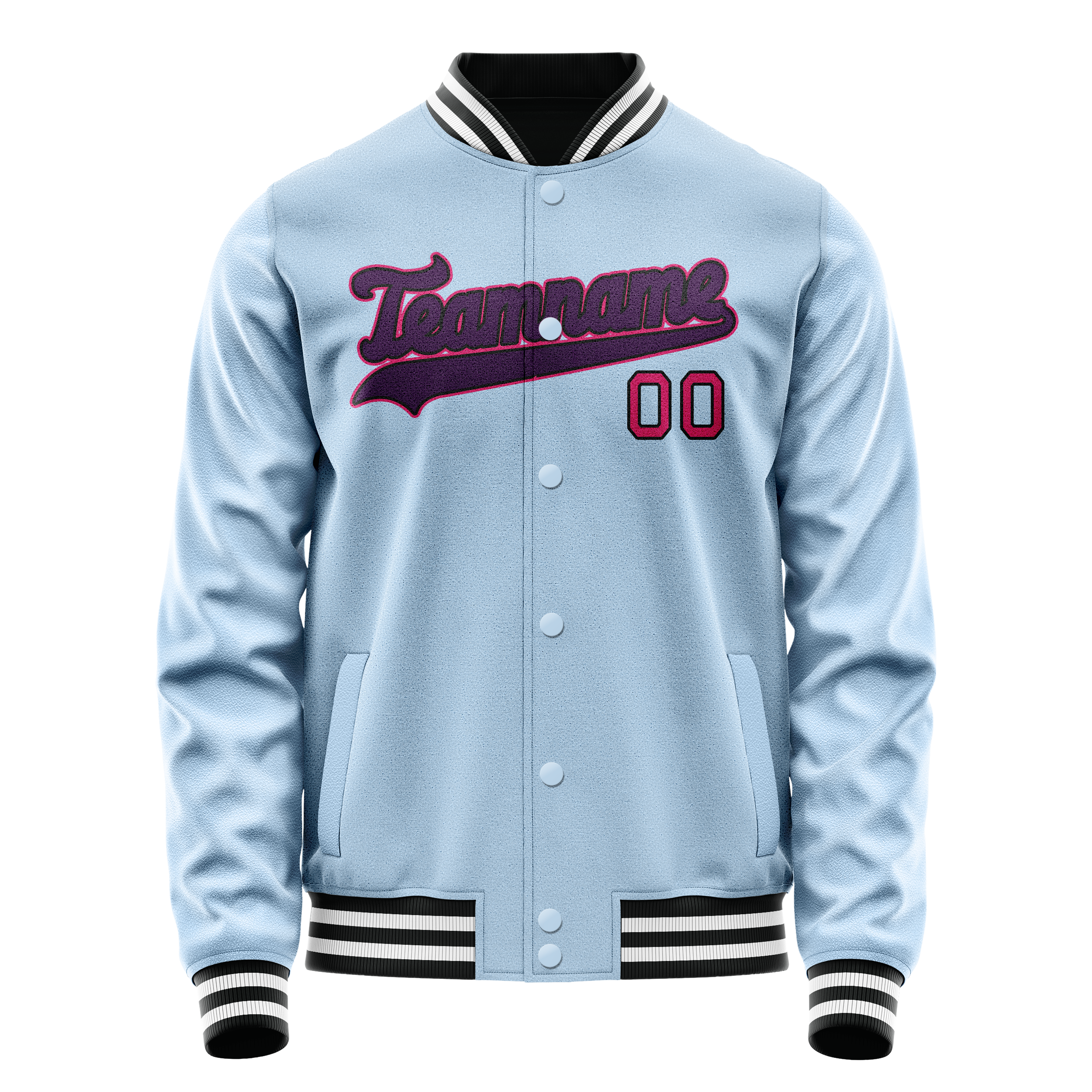 Personalized Light-Blue & Purple Solid Color Varsity Letterman Jacket