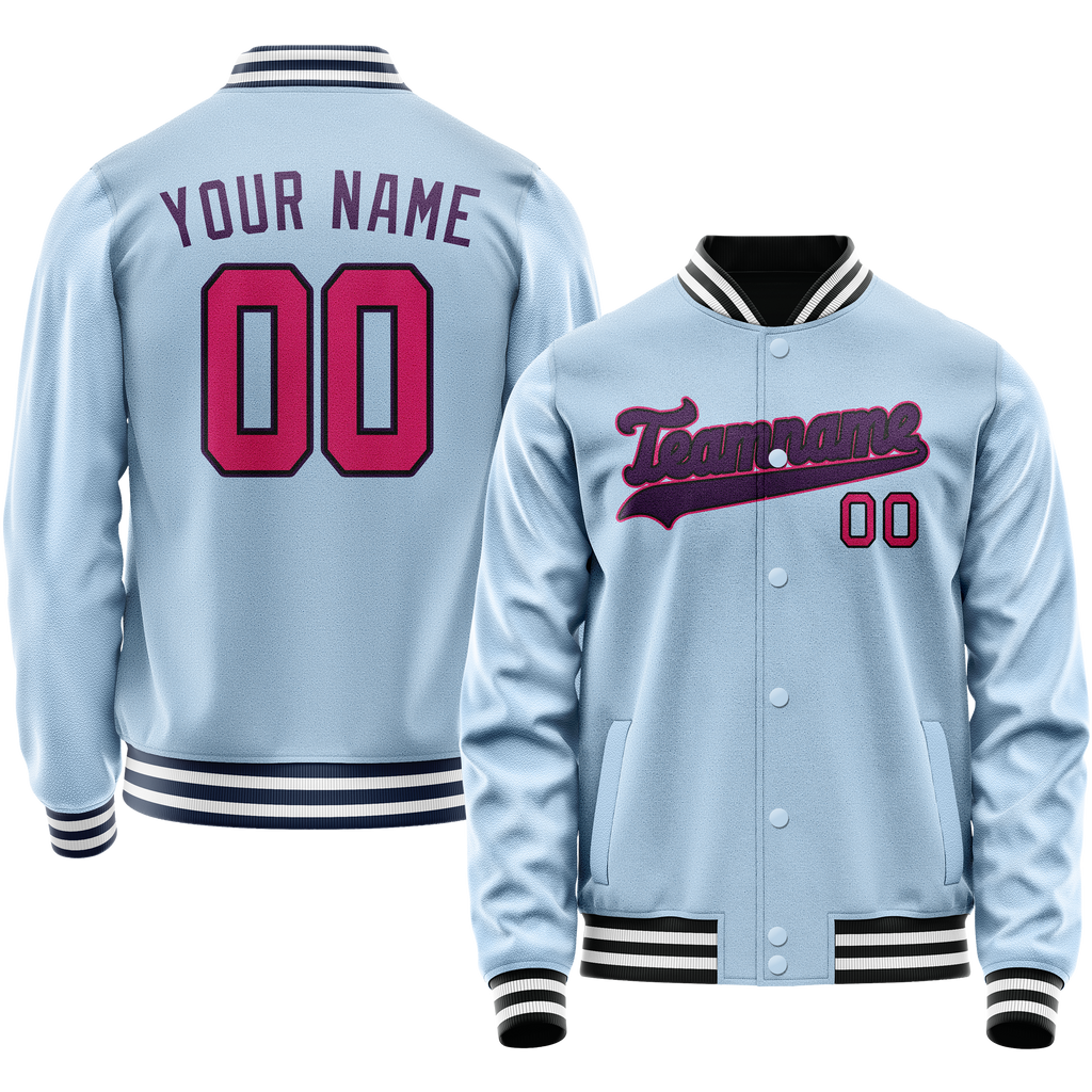 Personalized Light-Blue & Purple Solid Color Varsity Letterman Jacket