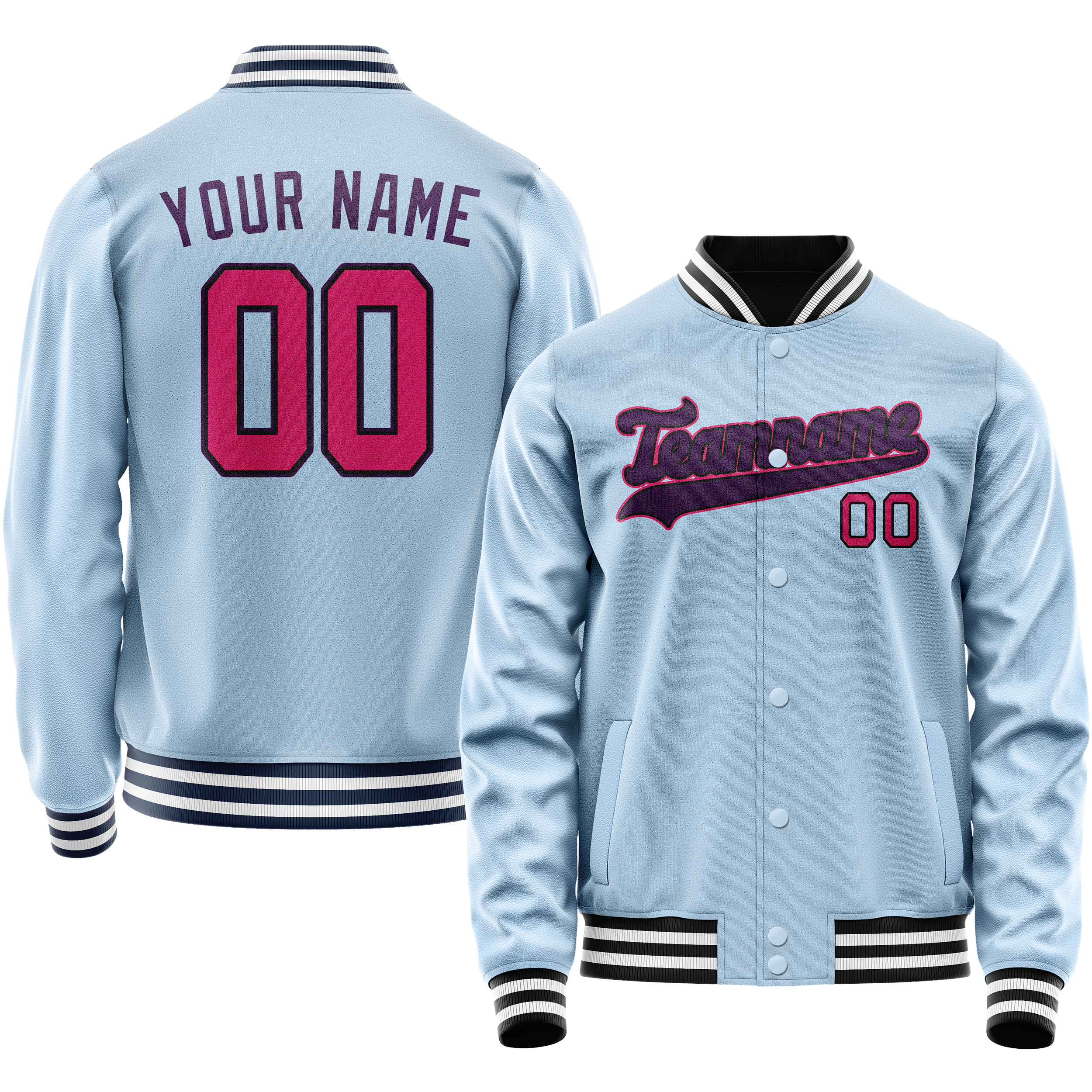 Personalized Light-Blue & Purple Solid Color Varsity Letterman Jacket