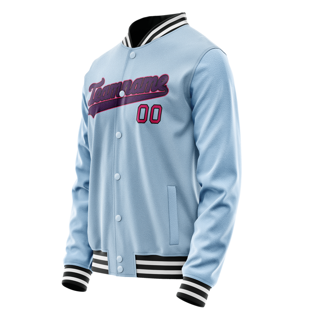 Personalized Light-Blue & Purple Solid Color Varsity Letterman Jacket