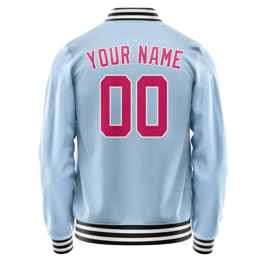 Personalized Light-Blue & Pink Solid Color Varsity Letterman Jacket