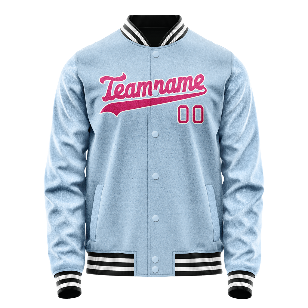 Personalized Light-Blue & Pink Solid Color Varsity Letterman Jacket