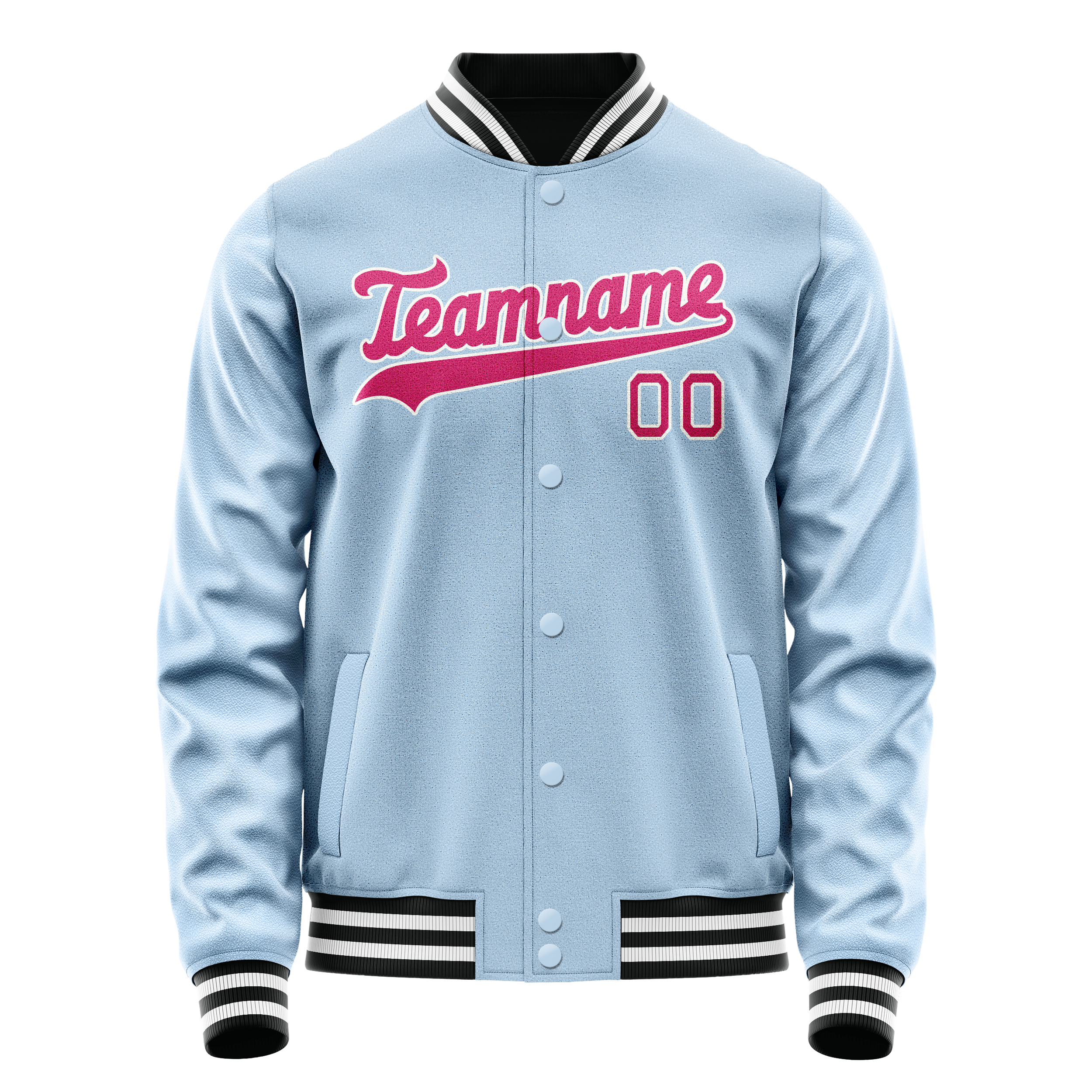 Personalized Light-Blue & Pink Solid Color Varsity Letterman Jacket