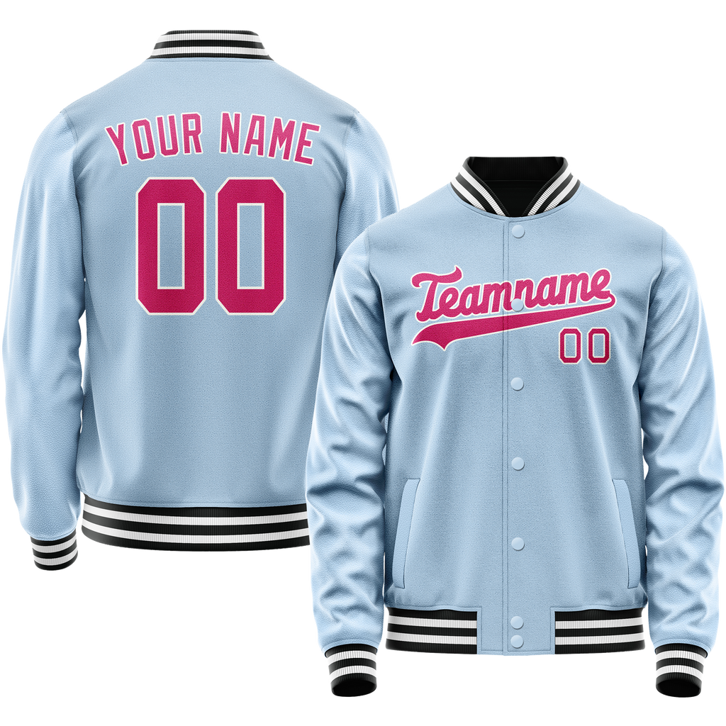 Personalized Light-Blue & Pink Solid Color Varsity Letterman Jacket
