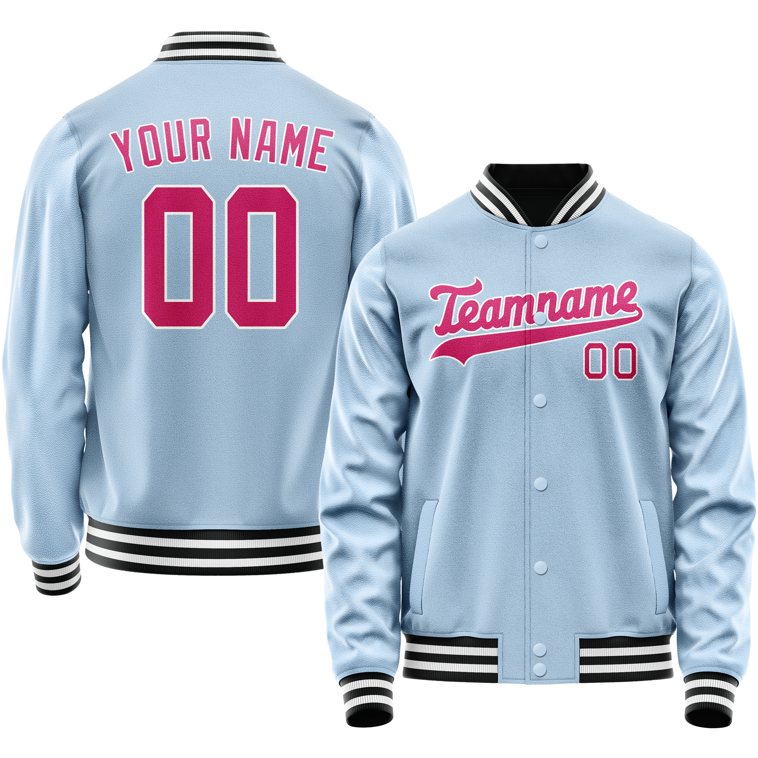 Personalized Light-Blue & Pink Solid Color Varsity Letterman Jacket