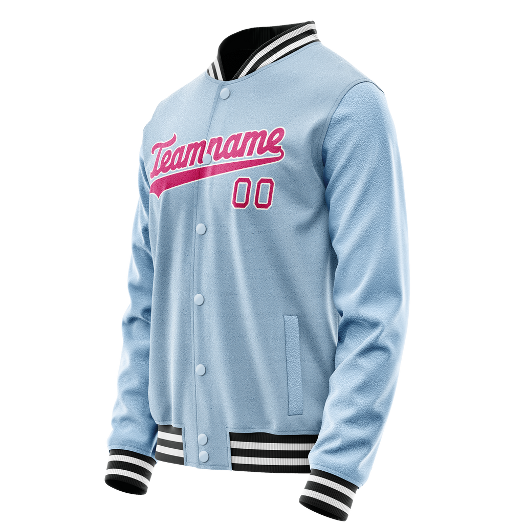 Personalized Light-Blue & Pink Solid Color Varsity Letterman Jacket