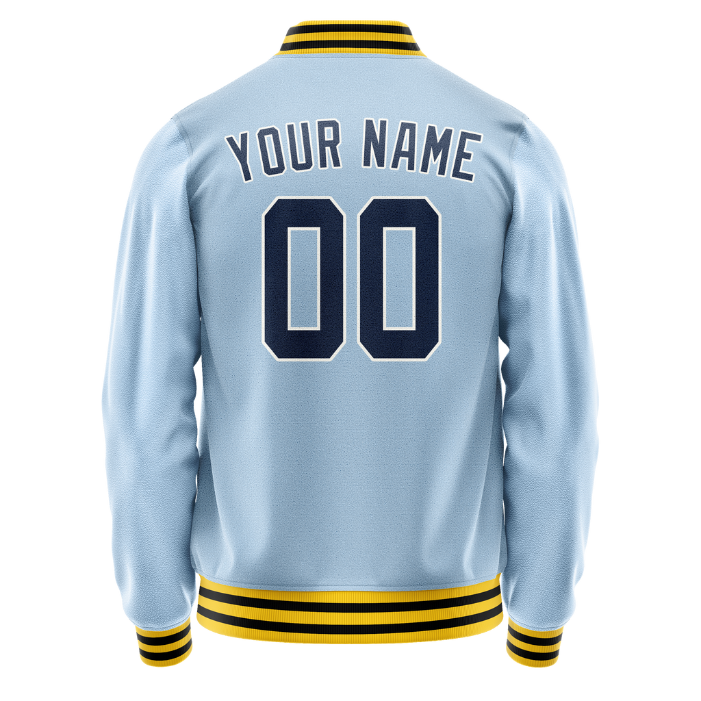 Personalized Light-Blue & Blue Solid Color Varsity Letterman Jacket
