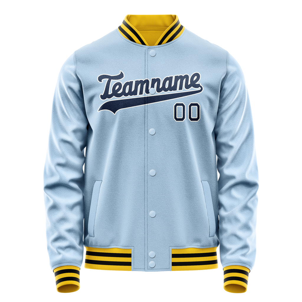 Personalized Light-Blue & Blue Solid Color Varsity Letterman Jacket