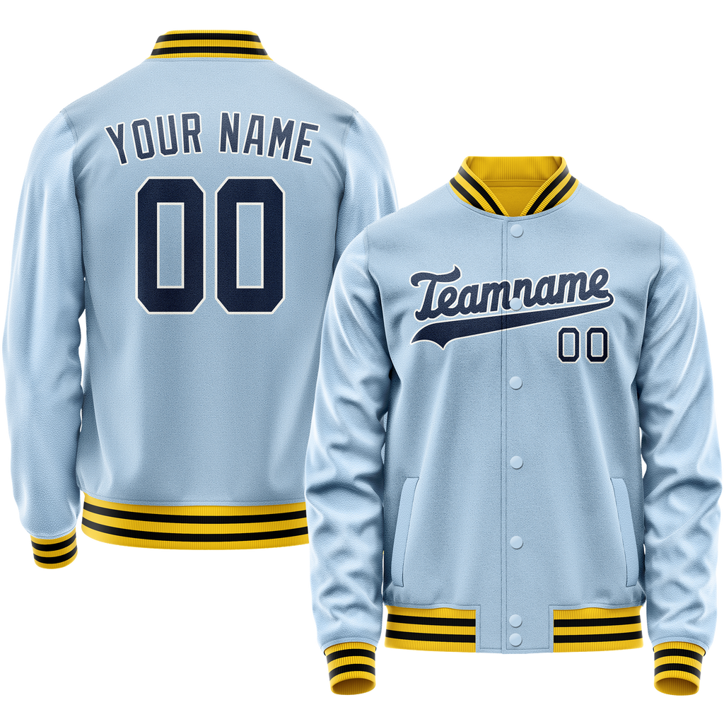Personalized Light-Blue & Blue Solid Color Varsity Letterman Jacket