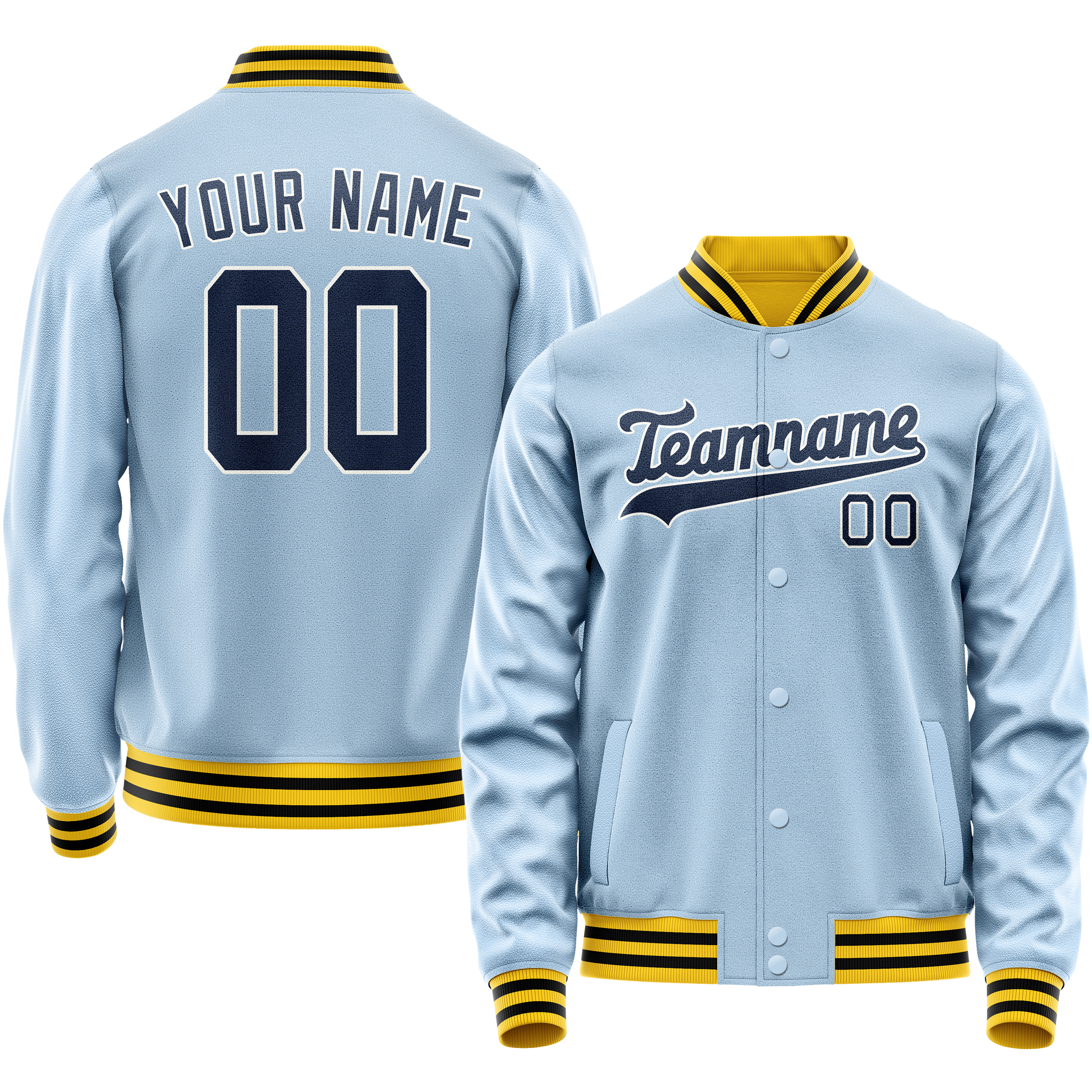 Personalized Light-Blue & Blue Solid Color Varsity Letterman Jacket