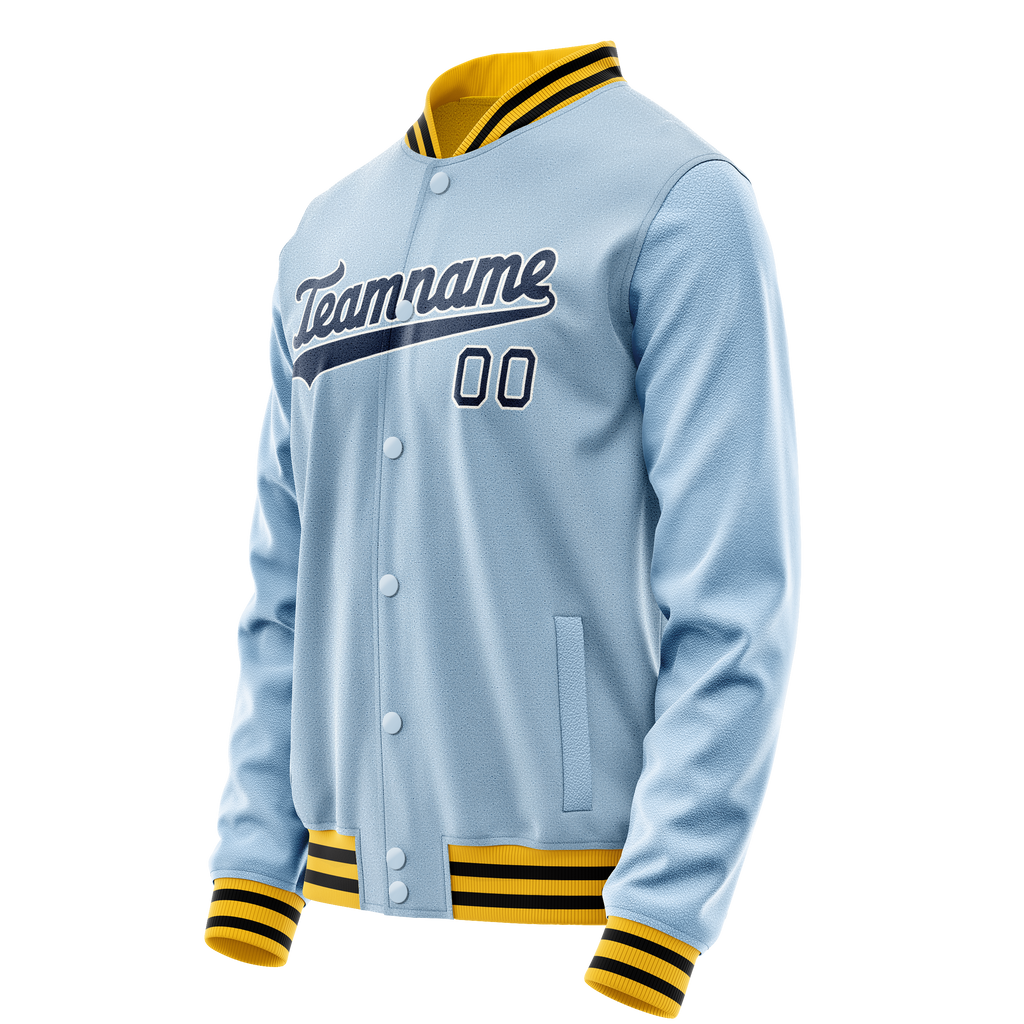 Personalized Light-Blue & Blue Solid Color Varsity Letterman Jacket