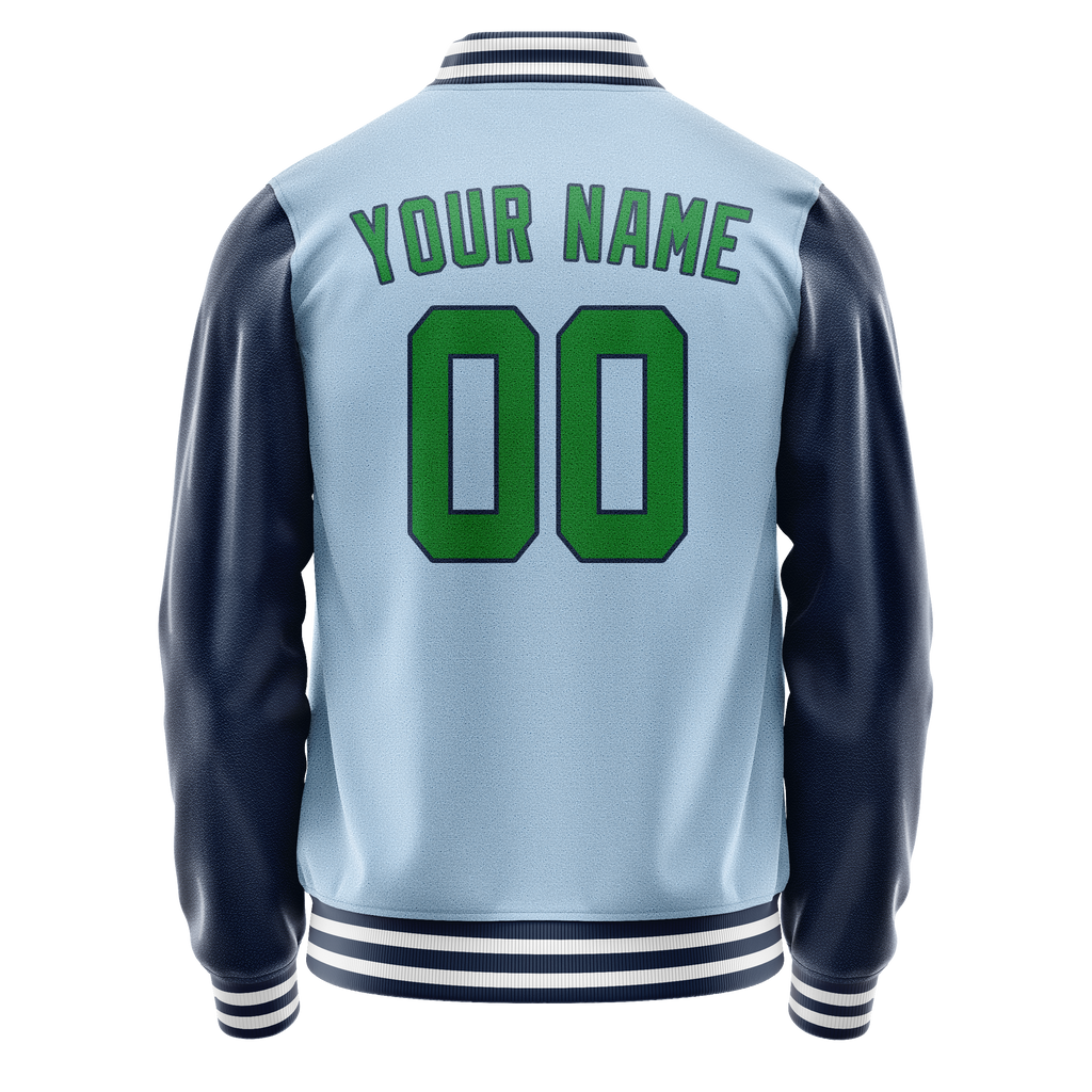 Personalized Light-Blue & Neon-Green Solid Color Varsity Letterman Jacket