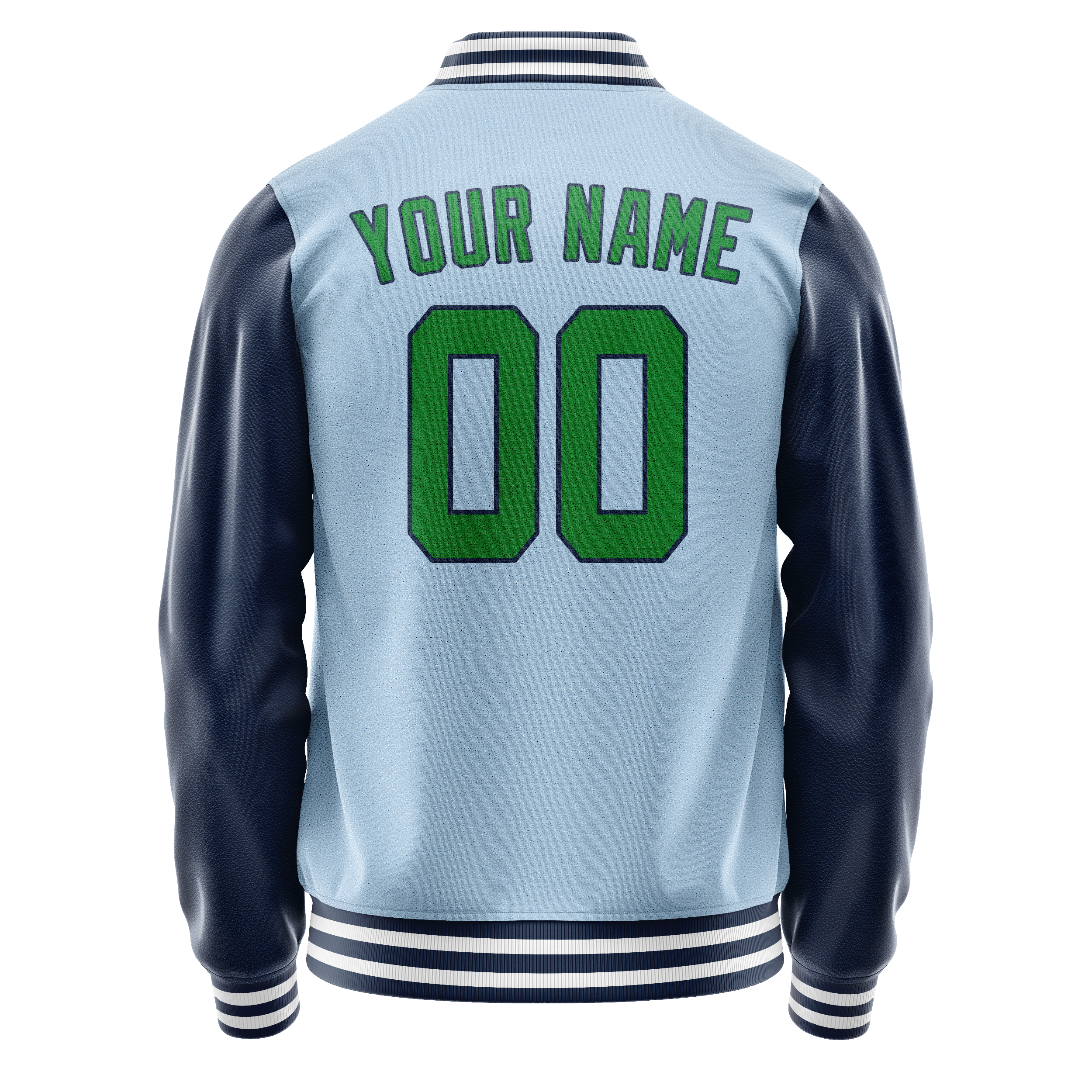 Personalized Light-Blue & Neon-Green Solid Color Varsity Letterman Jacket