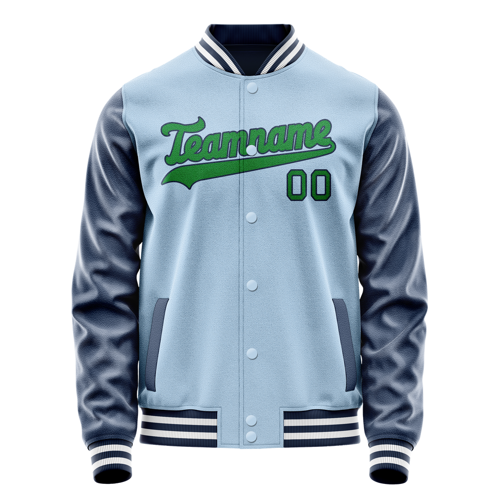 Personalized Light-Blue & Neon-Green Solid Color Varsity Letterman Jacket