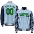 Personalized Light-Blue & Neon-Green Solid Color Varsity Letterman Jacket