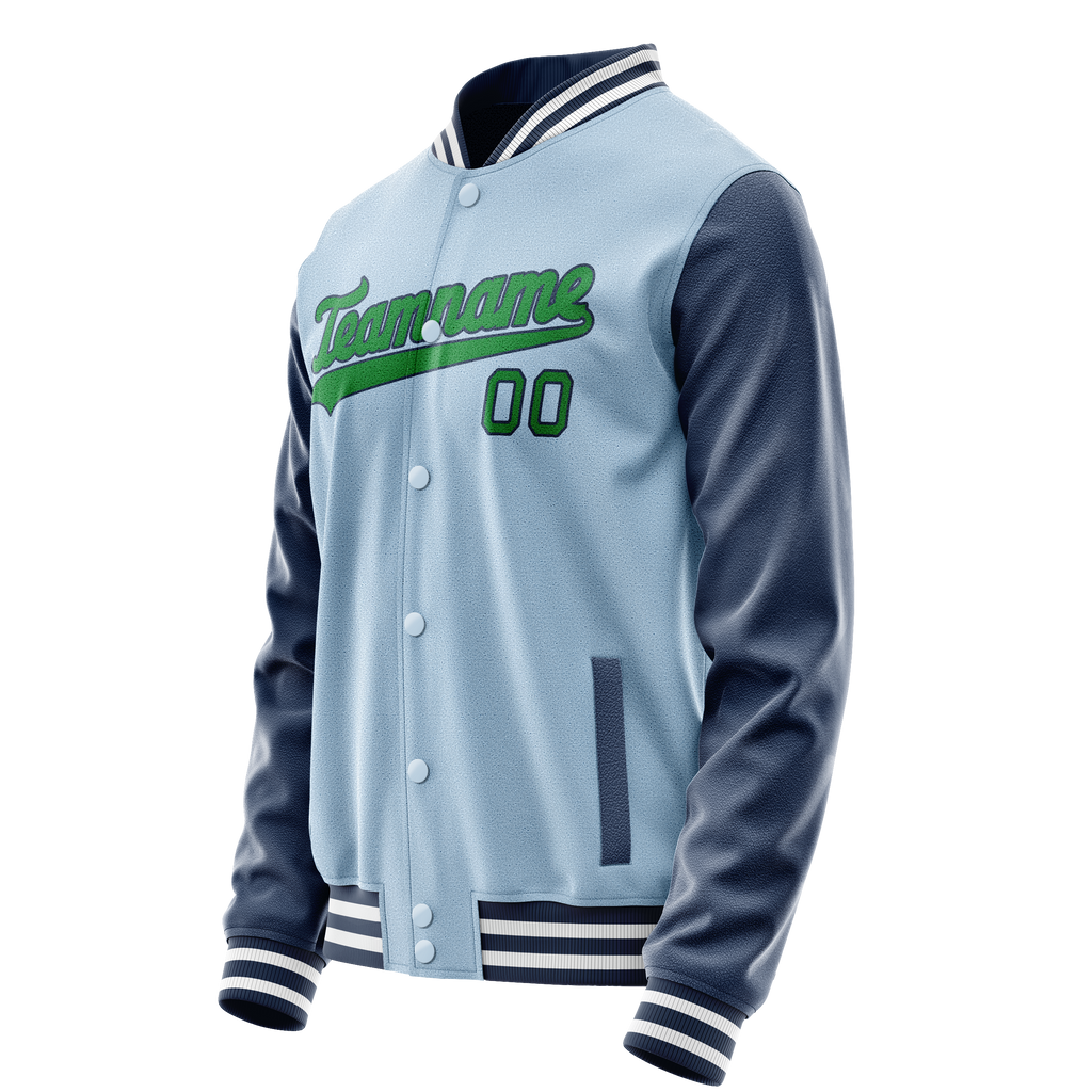 Personalized Light-Blue & Neon-Green Solid Color Varsity Letterman Jacket