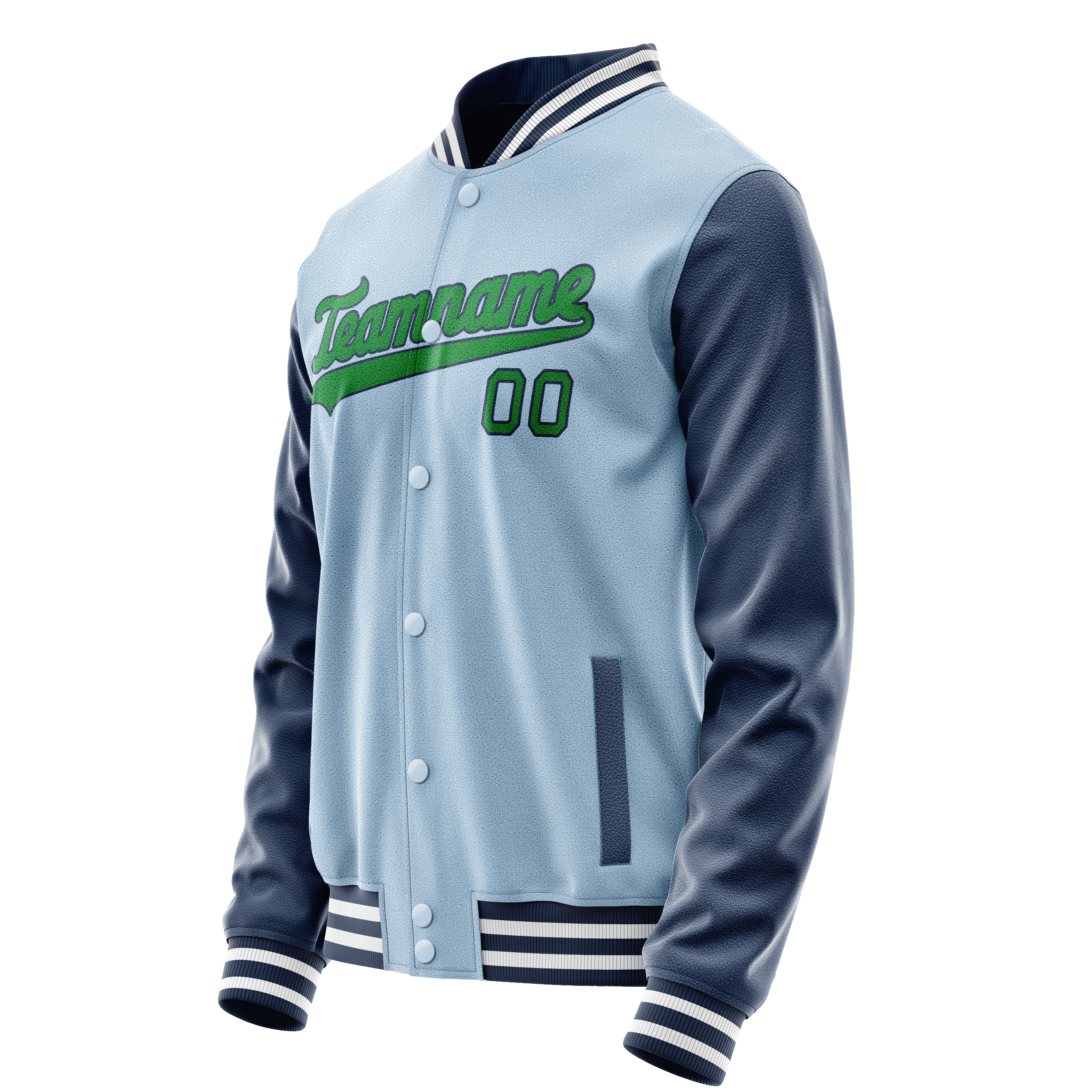 Personalized Light-Blue & Neon-Green Solid Color Varsity Letterman Jacket