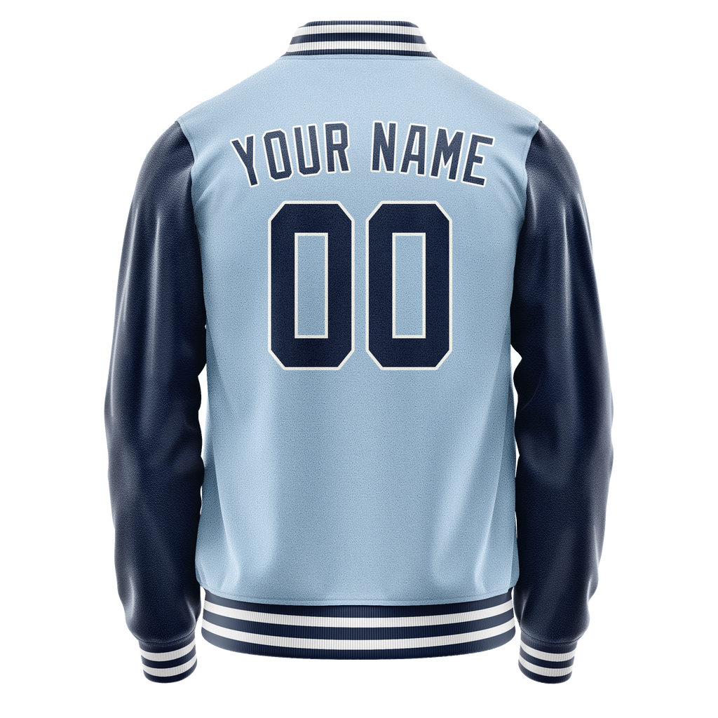 Personalized Light-Blue & Blue Solid Color Varsity Letterman Jacket
