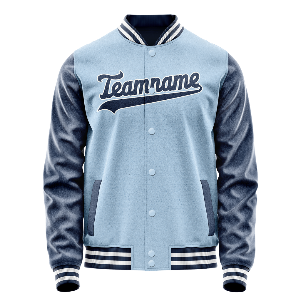 Personalized Light-Blue & Blue Solid Color Varsity Letterman Jacket