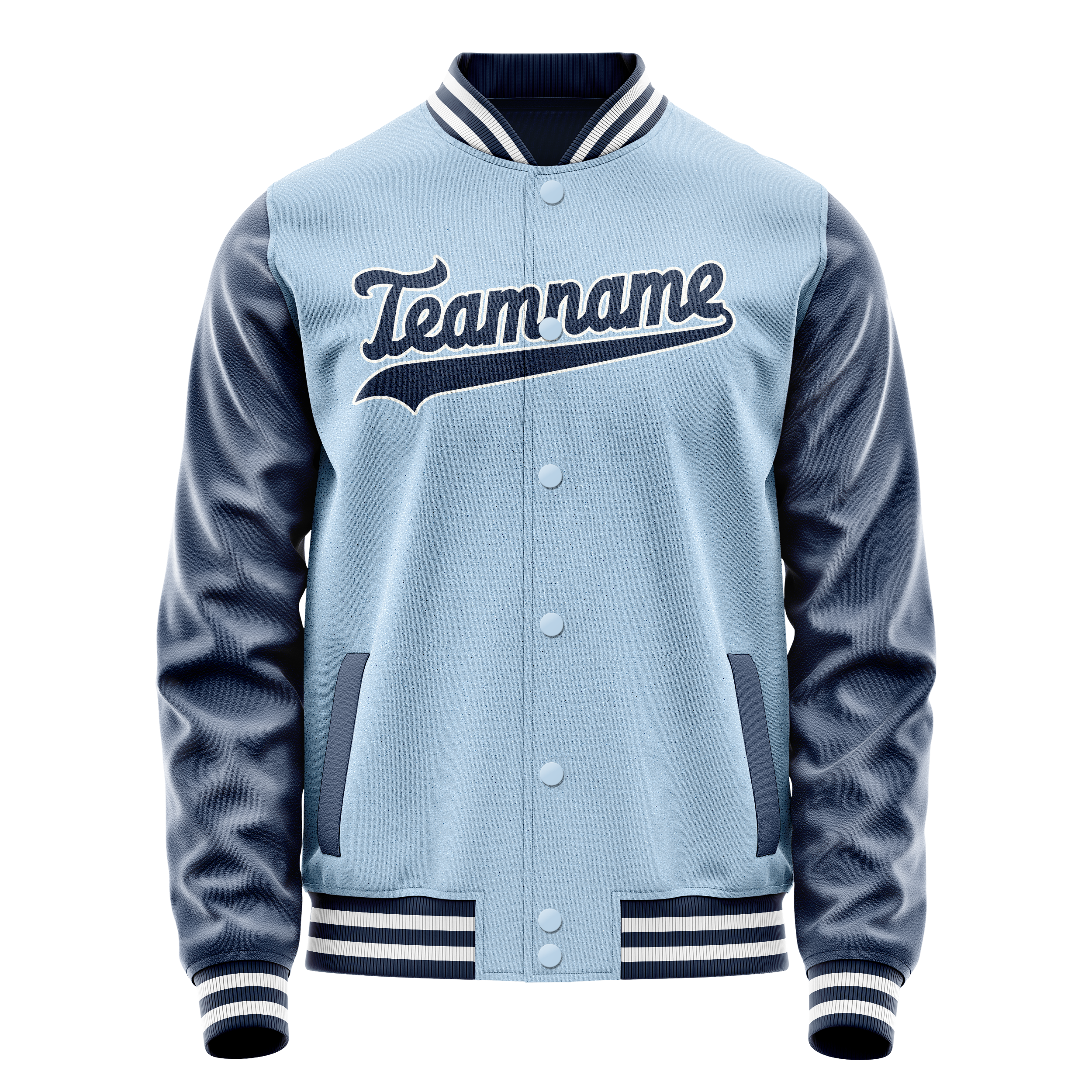 Personalized Light-Blue & Blue Solid Color Varsity Letterman Jacket