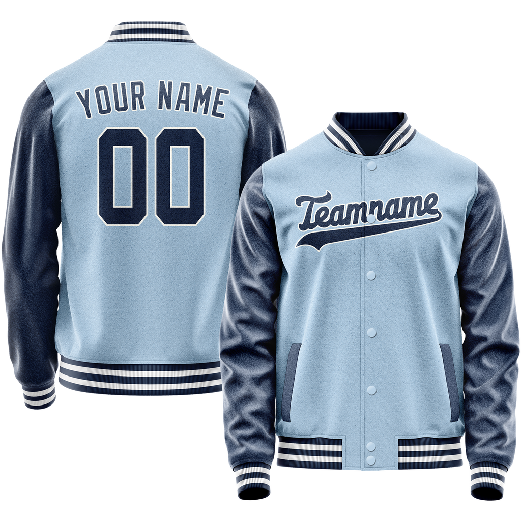 Personalized Light-Blue & Blue Solid Color Varsity Letterman Jacket