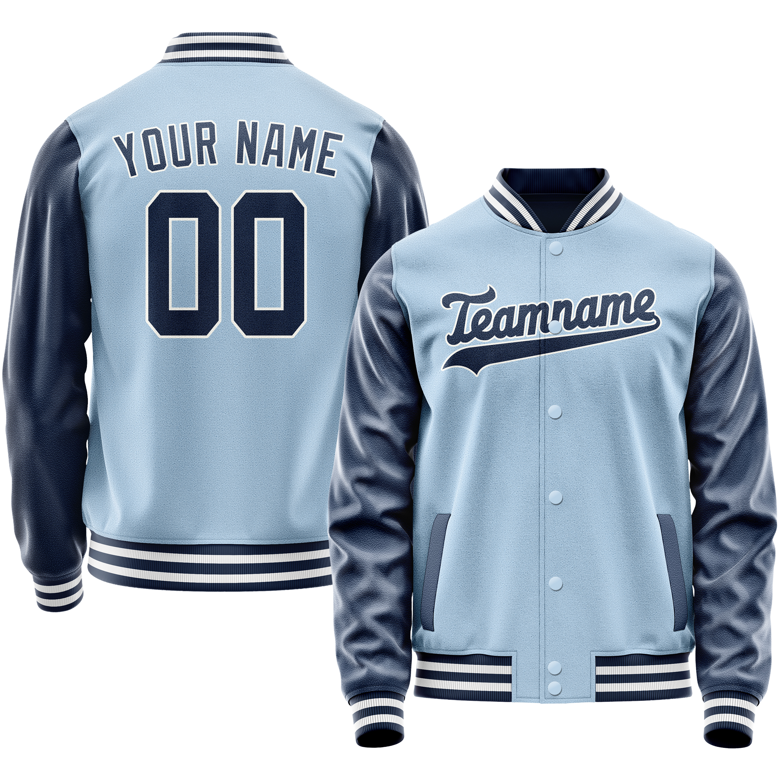 Personalized Light-Blue & Blue Solid Color Varsity Letterman Jacket