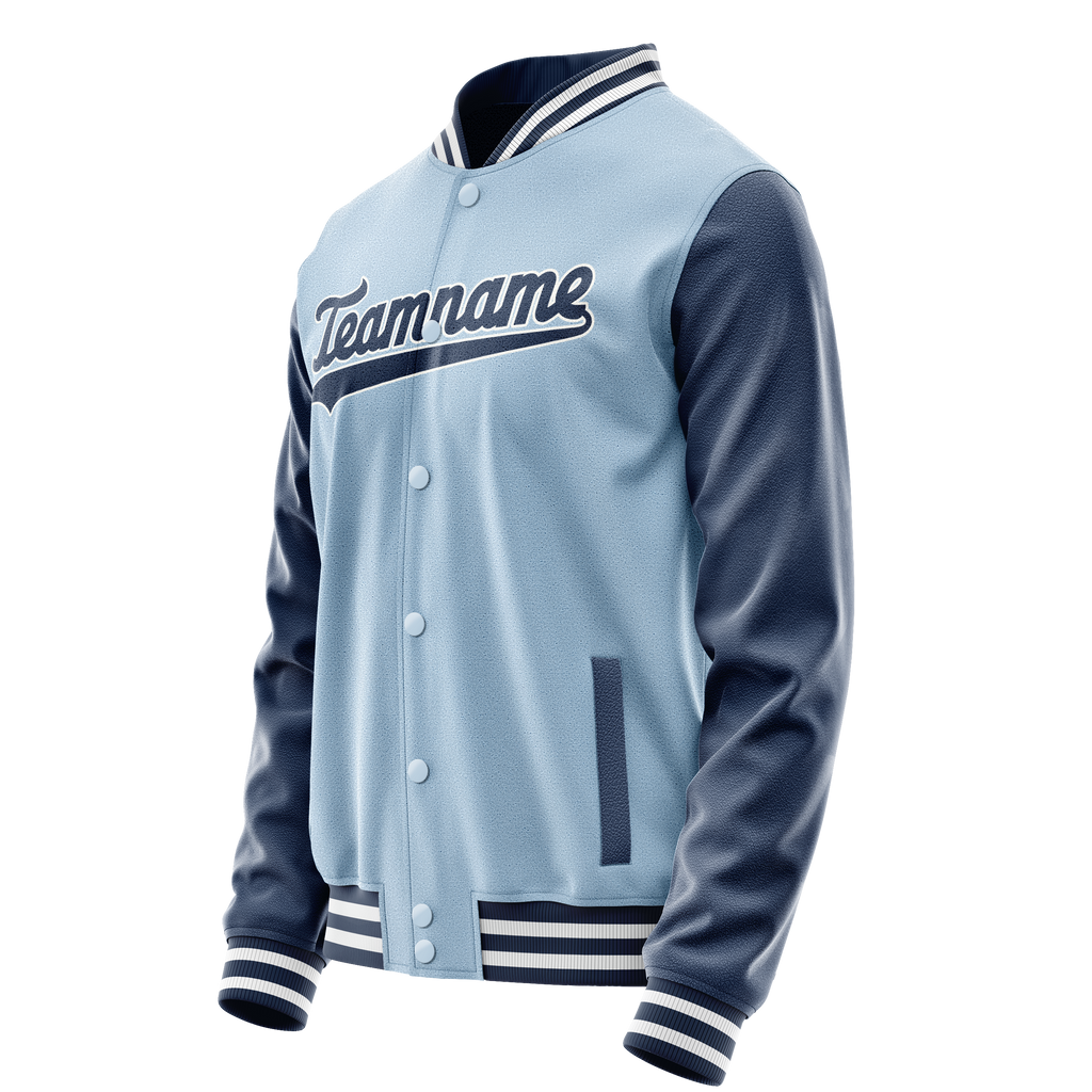 Personalized Light-Blue & Blue Solid Color Varsity Letterman Jacket