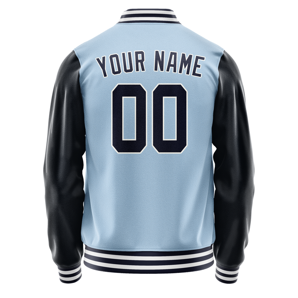 Personalized Light-Blue & Navy Solid Color Varsity Letterman Jacket