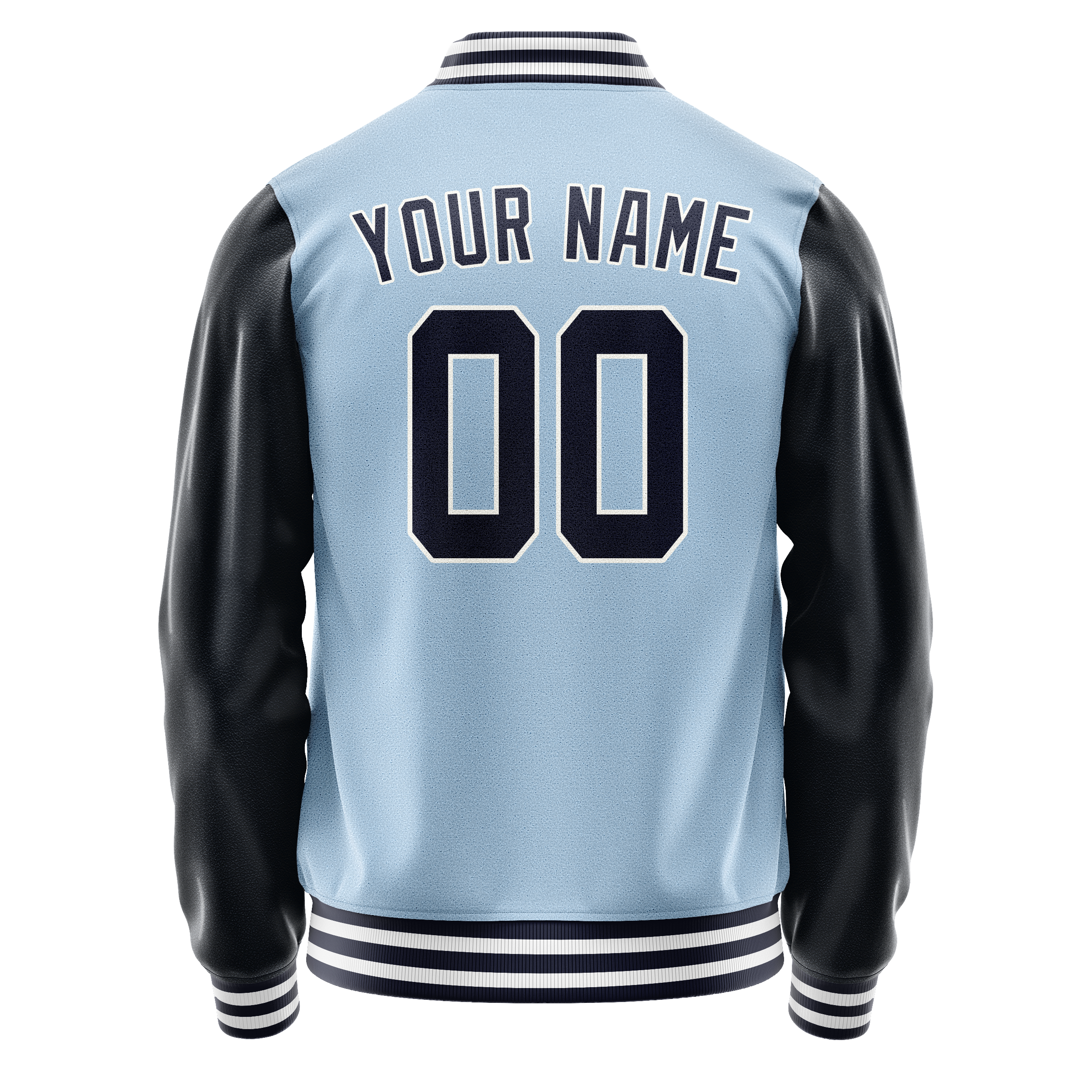 Personalized Light-Blue & Navy Solid Color Varsity Letterman Jacket