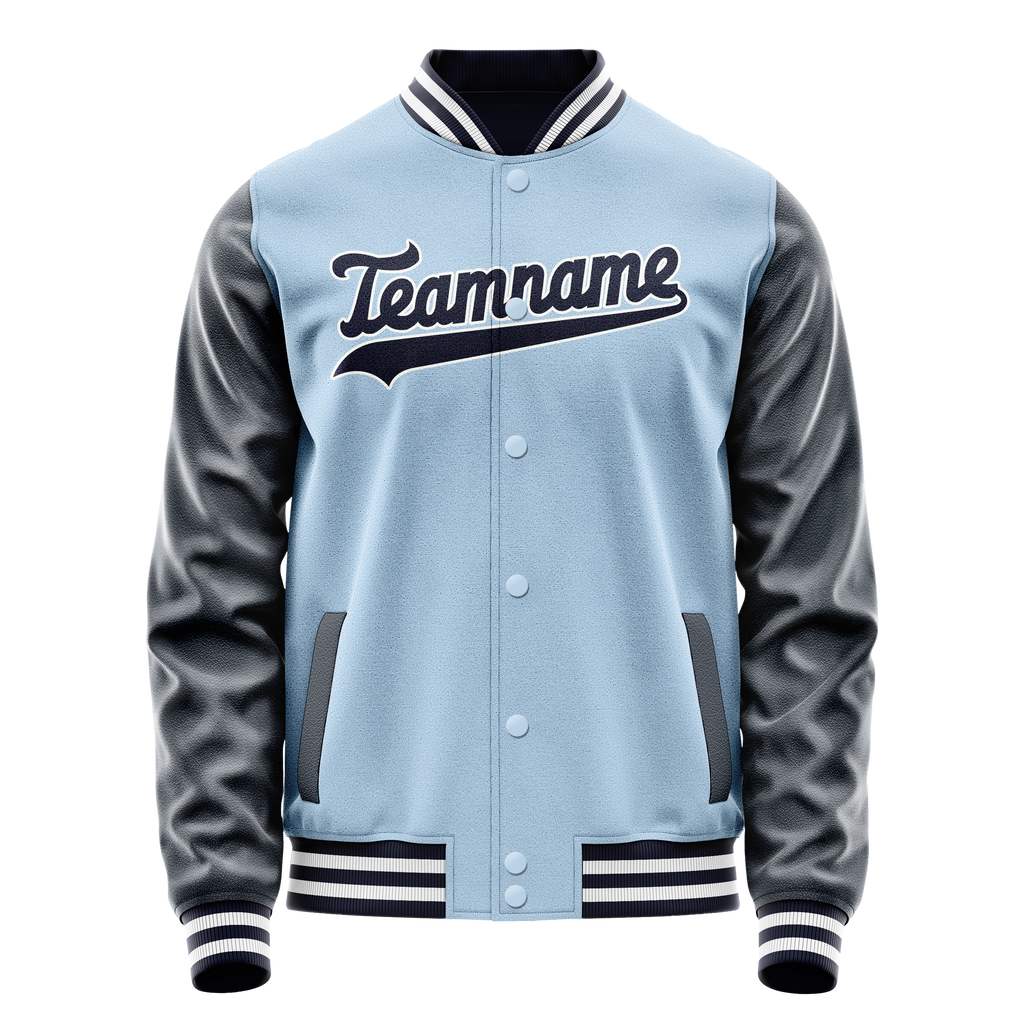Personalized Light-Blue & Navy Solid Color Varsity Letterman Jacket