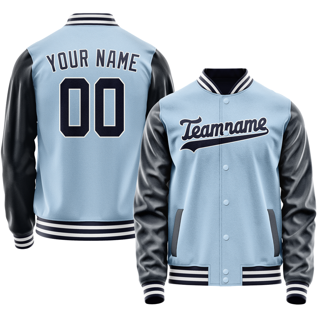 Personalized Light-Blue & Navy Solid Color Varsity Letterman Jacket