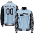 Personalized Light-Blue & Navy Solid Color Varsity Letterman Jacket