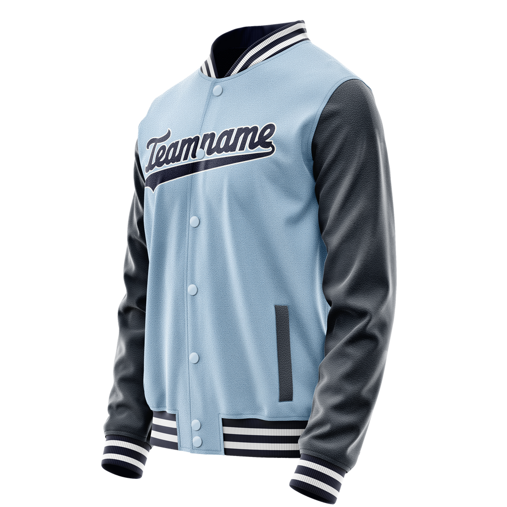 Personalized Light-Blue & Navy Solid Color Varsity Letterman Jacket