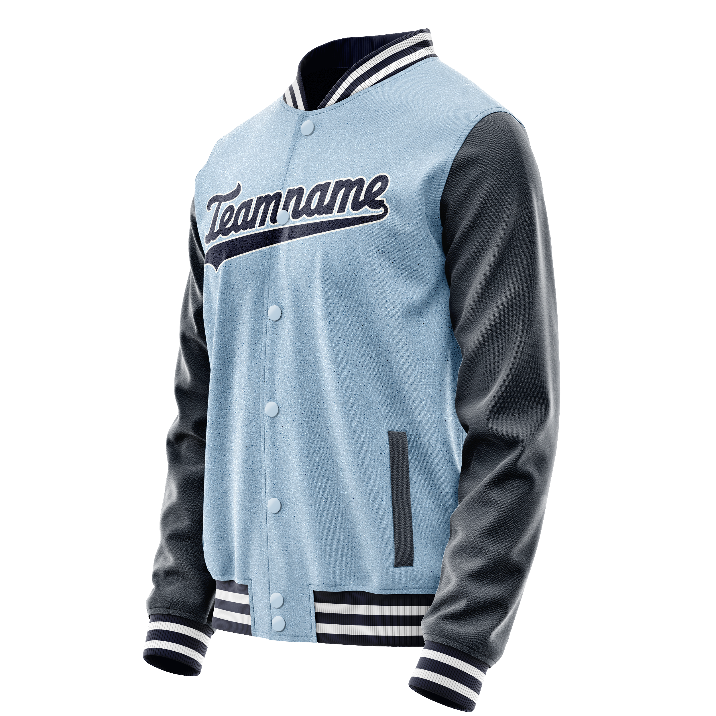 Personalized Light-Blue & Navy Solid Color Varsity Letterman Jacket
